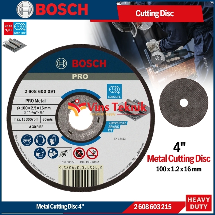 BOSCH Mata Batu Gerinda Potong Besi Cutting Wheel Metal Cutting Disc 4" 100x1.2x16mm 2608603215