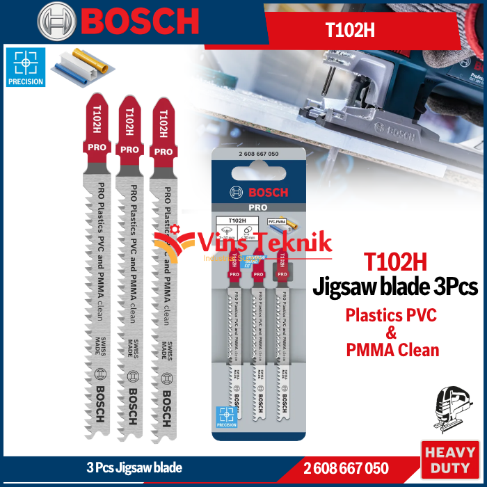 BOSCH T 102 H Mata Gergaji Plastik Jigsaw Jig Saw Jigsaw Blade For Plastics PVC And PMMA Clean T102H
