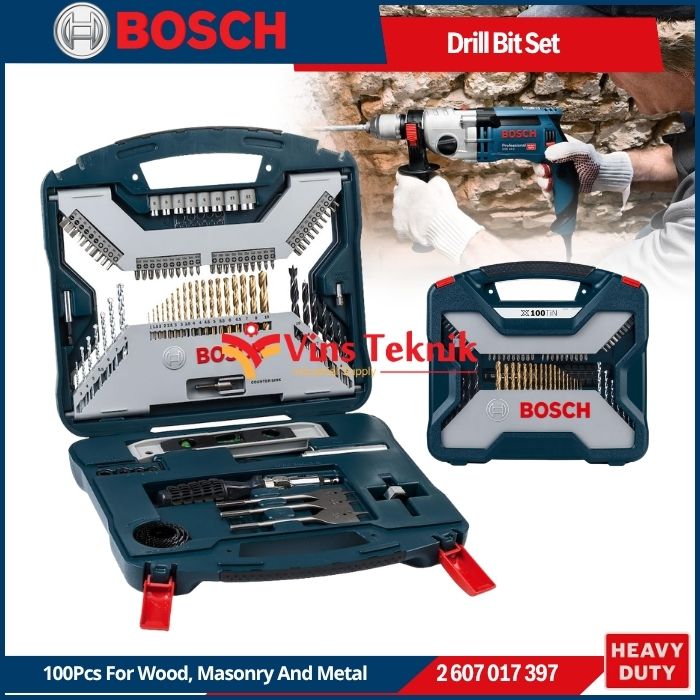 BOSCH Mata Bor & Obeng Set X-Line 100Pcs For Wood, Masonry And Metal 2607017397