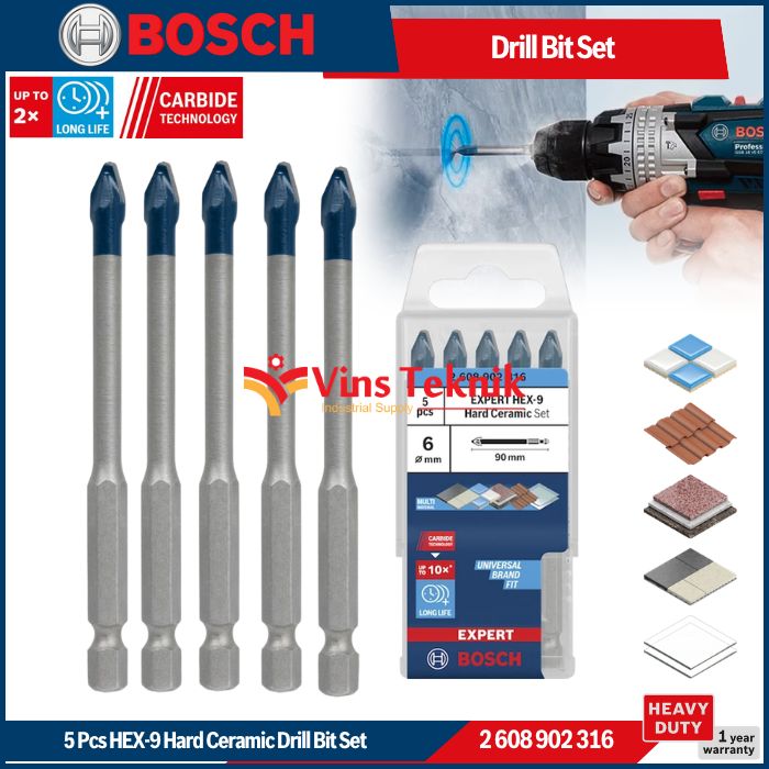 BOSCH BOSCH Mata Bor Keramik Set 5Pcs HEX-9 Hard Ceramic Drill Bit Set 2608902316