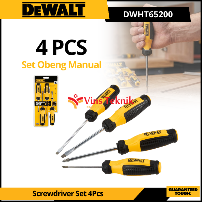 DEWALT DWHT65200 Obeng Set 4Pcs Screwdriver Set With Magnetic Tip Set 4 Pcs DWHT 65200