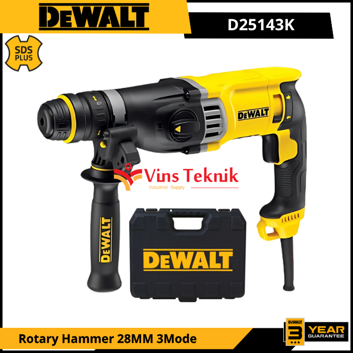 DEWALT D25143K Mesin Bor Beton Rotary Hammer Drill 28MM 3Mode 900Watt D25143 K