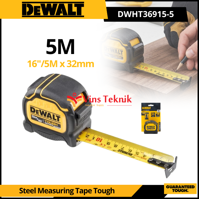 DEWALT DWHT36915-5 Meteran Manual Steel Measuring Tape Tough Series 16"/5M x 32mm DWHT 36915 5