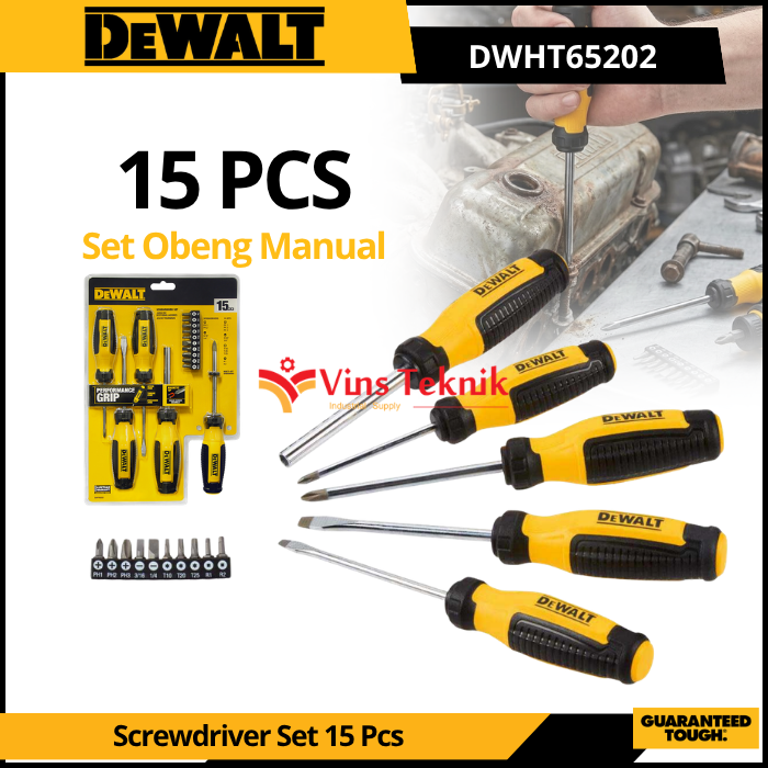 DEWALT DWHT65202 Obeng Set 15Pcs Screwdriver With Magnetic Tip Set 15 Pcs DWHT 65202