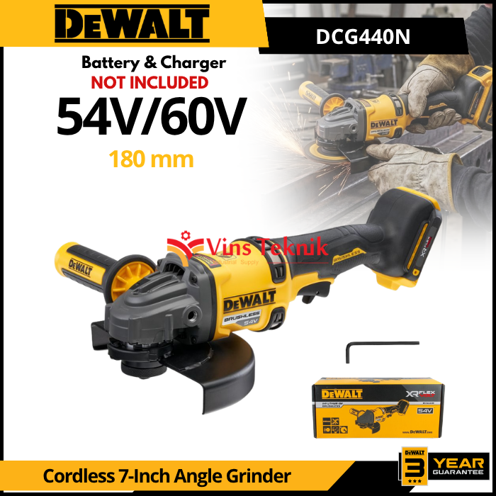 DEWALT DCG440N Mesin Gerinda Baterai Cordless Brushless Angle Grinder 180MM 7" 54/60V DCG440 N