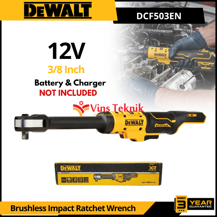 DEWALT DCF503EN Mesin Pembuka Baut Cordless Brushless Ratchet Wrench 3/8" 12V 81Nm DCF503 EN