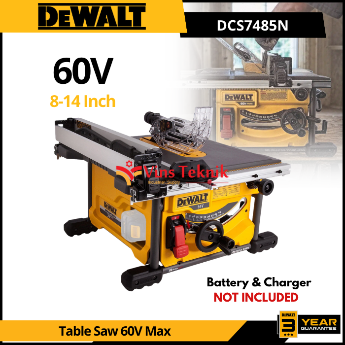 DEWALT DCS7485N Mesin Gergaji Kayu Meja Table Saw Cordless Brushless Table Saw 8 1/4" 60V DCS7485 N
