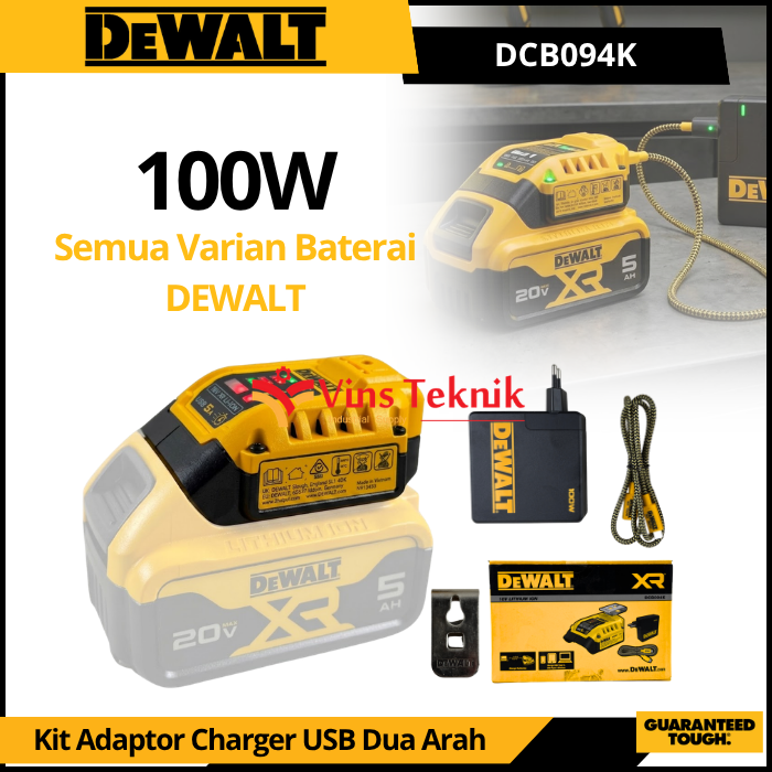 DEWALT DCB094K Pengisi Daya Baterai Powerbank Charger and USB Wall Charging Kit 20V DCB094 K