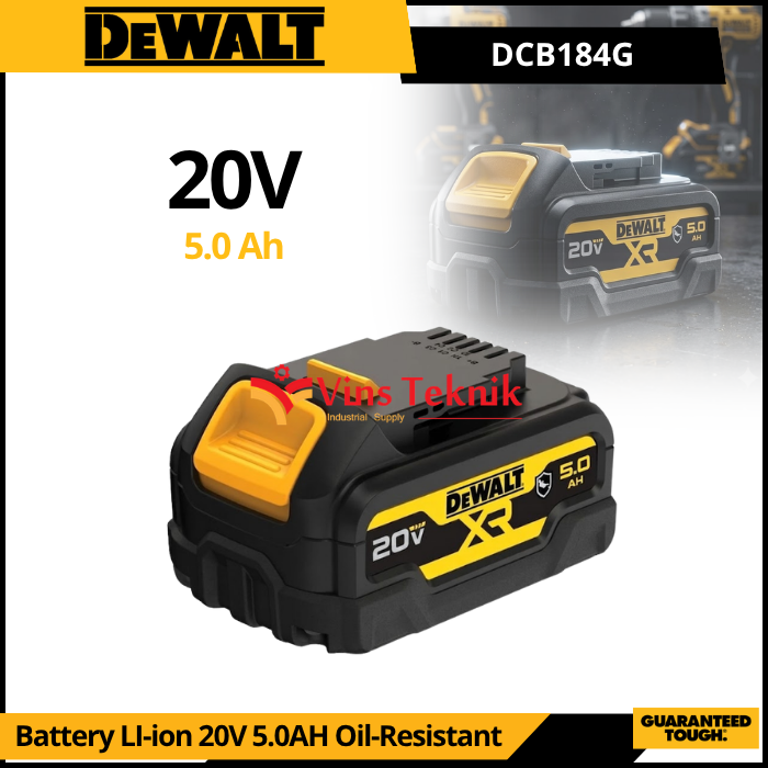 DEWALT DCB184G Baterai Cordless Battery LI-ion 20V 5.0AH Oil-Resistant DCB184 G