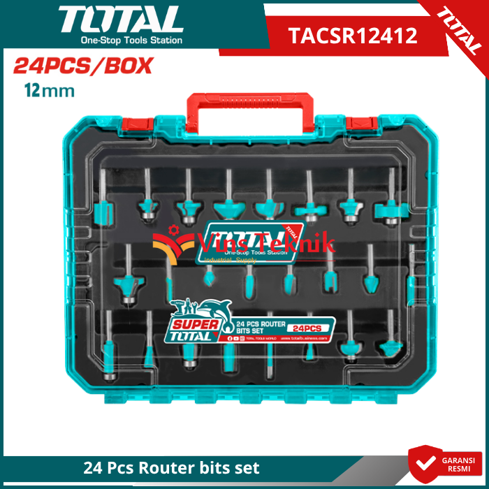 Total Router Bit Set TOTAL TACSR12412 Mata Profil Kayu Trimmer Router Bit Set 24 Pcs Router ...