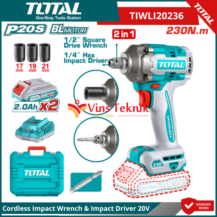 Tiwli TOTAL TIWLI20236 Mesin Buka Baut Baterai Cordless Brushless Impact ...