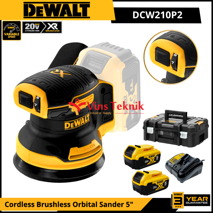 DEWALT DCW210 N/P2 Mesin Amplas Baterai Cordless Brushless Orbital Sander 5" 125MM 20V DCW210 N/P2